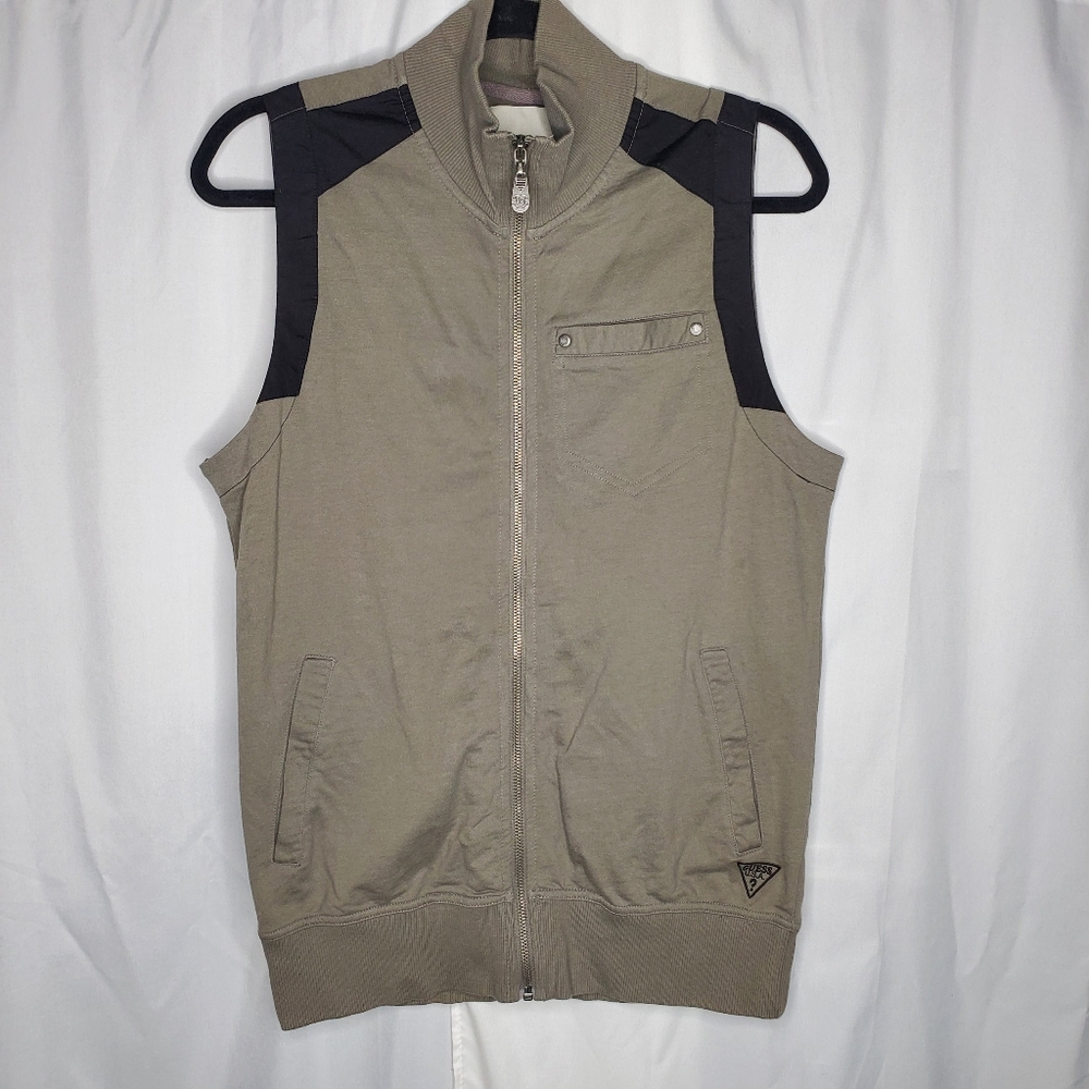 ♧ Guess Full Zip Vest 100% Cotton Gray with Black Accents Size Small